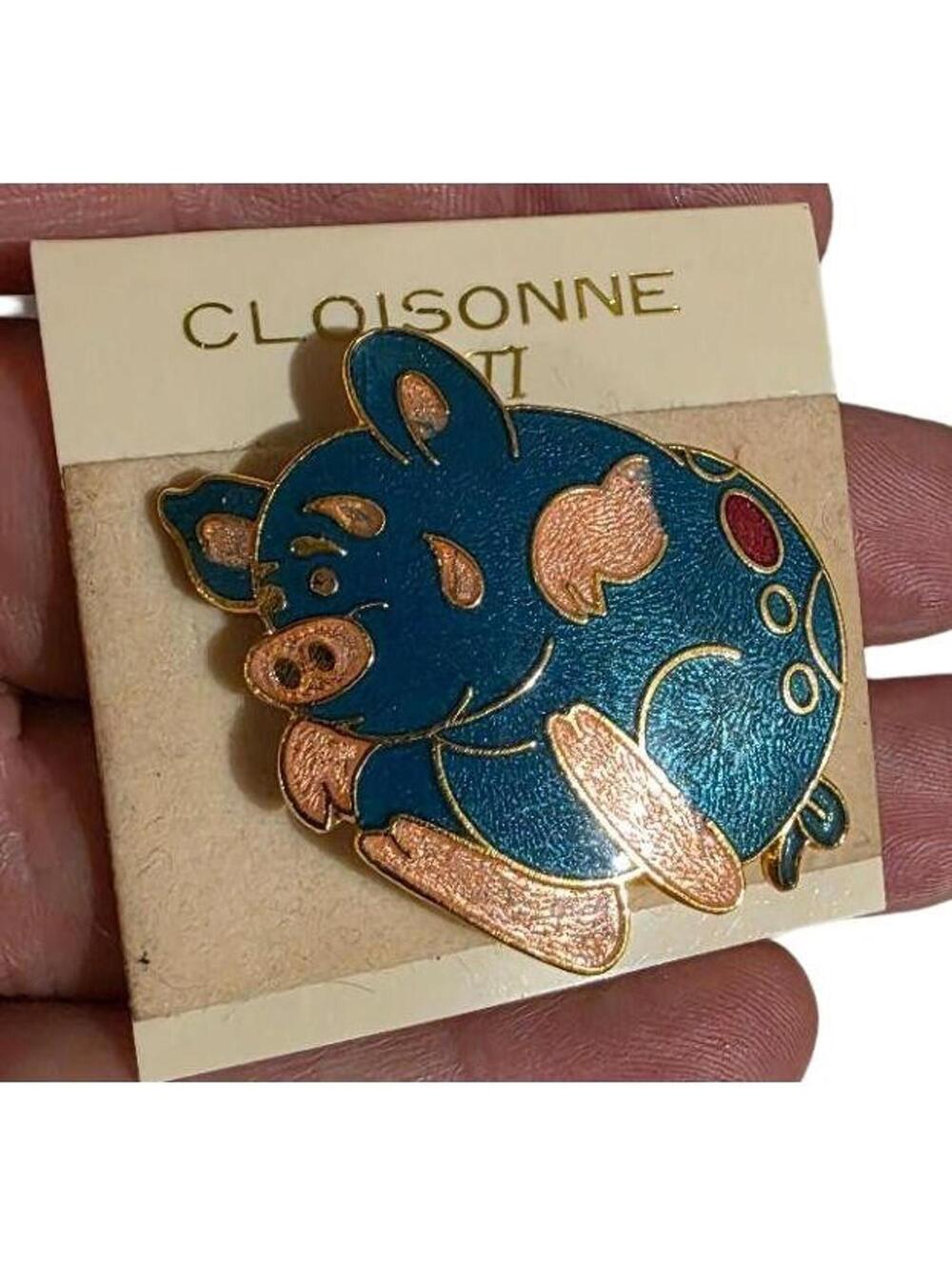 Vtg CLOISONNE Pin Brooch Multicolor Pig Animal Enamel Detailed Artistic Unique